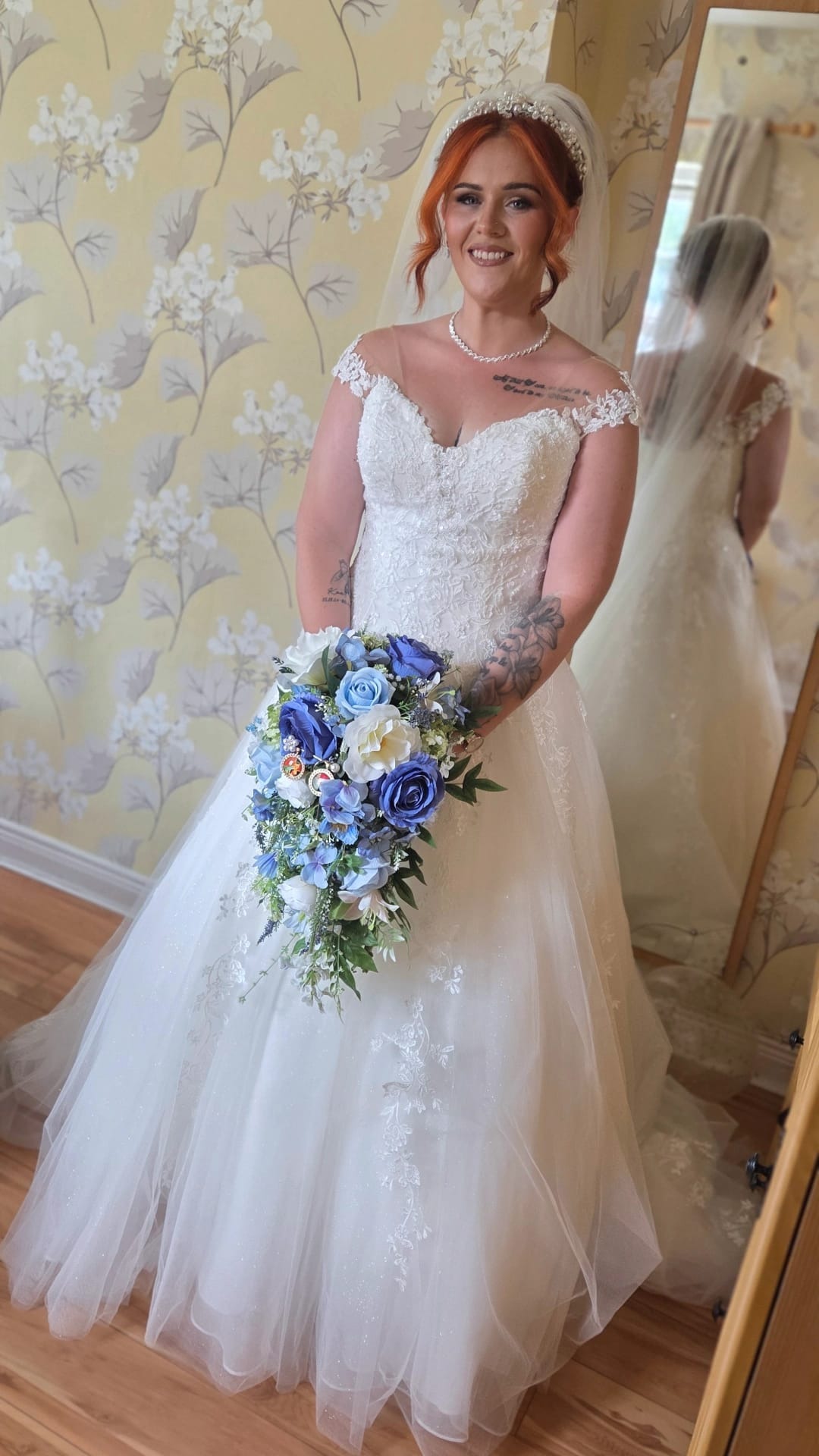 Bride in full gown with bouquet — Head Quarters Hair Salon, Longford